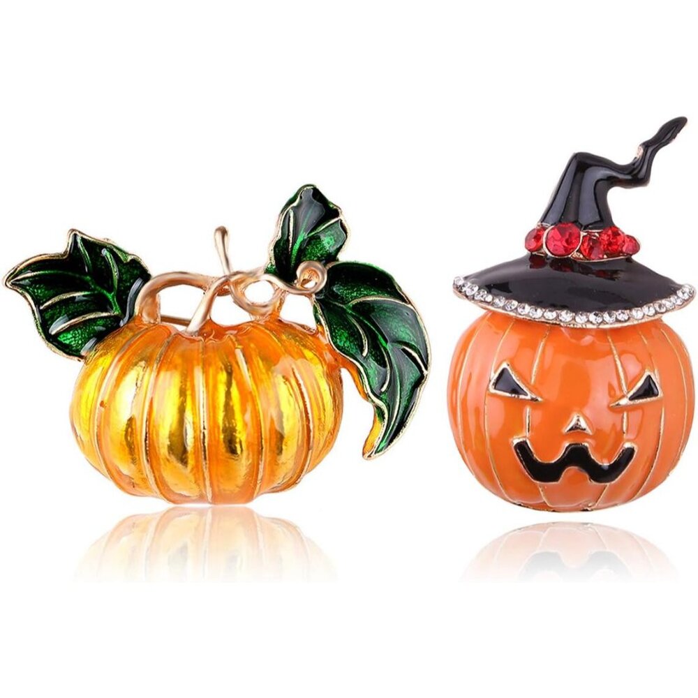 Pack of 2 Halloween Gifts Enamel Pumpkin Brooch Pins Set Lapel Pin For Women Gir